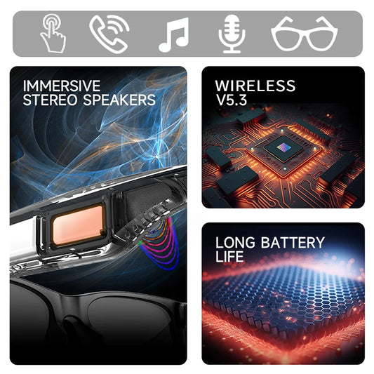 Smart Audio Glasses – Bluetooth Sunglasses with Voice Call & Music