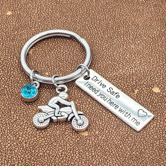 Motorcycle Birthstone Keychain – Drive Safe Gift for Bikers | Valentine's Day