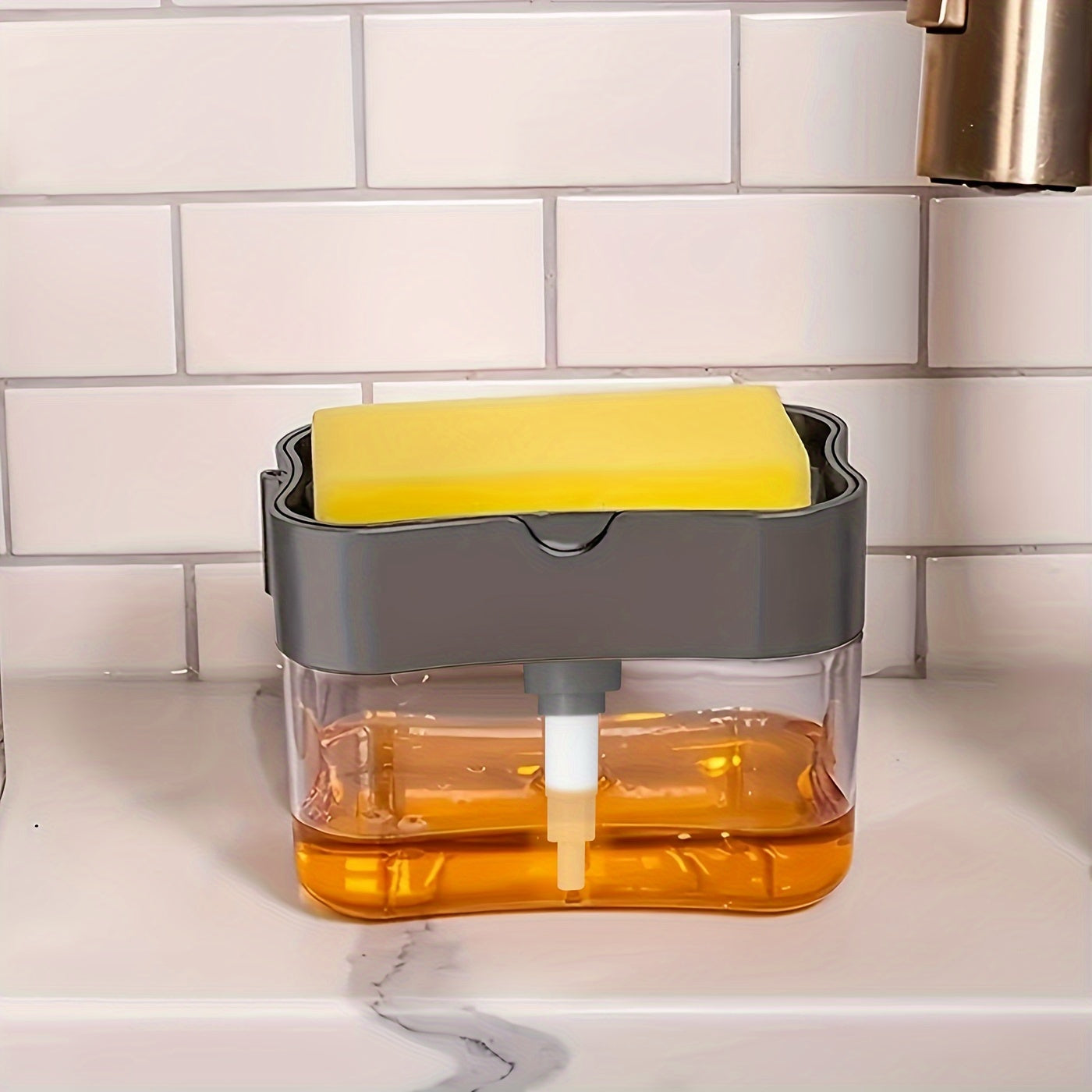 Modern Dish Soap Dispenser with Sponge Holder – 2-in-1 Kitchen Sink Organizer