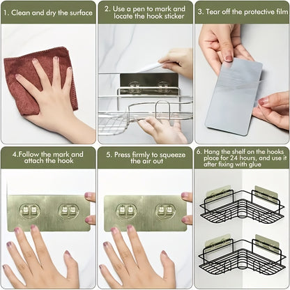 Heavy-Duty Cast Iron Corner Shelf – No-Drill Wall-Mounted Bathroom Shelf