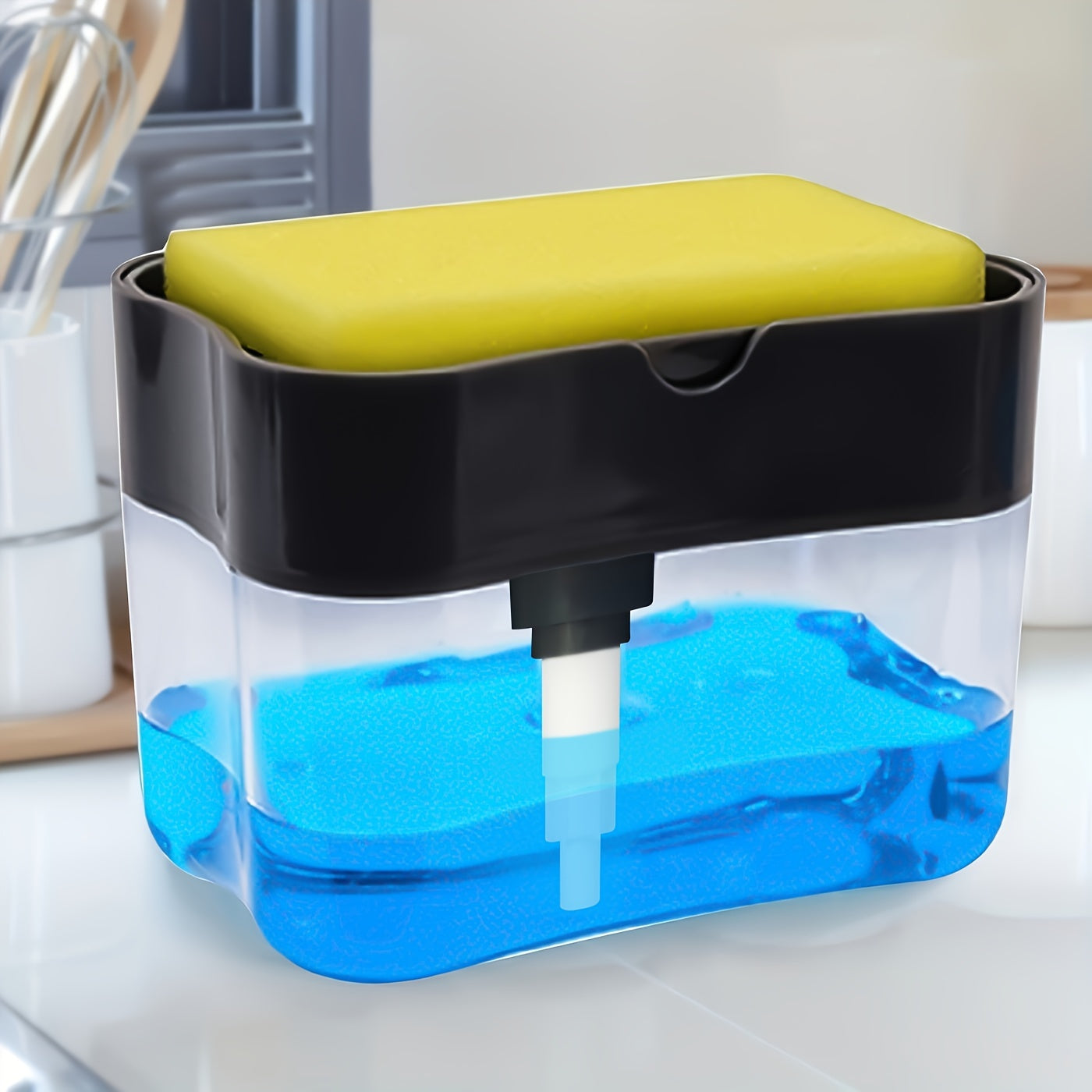 Modern Dish Soap Dispenser with Sponge Holder – 2-in-1 Kitchen Sink Organizer