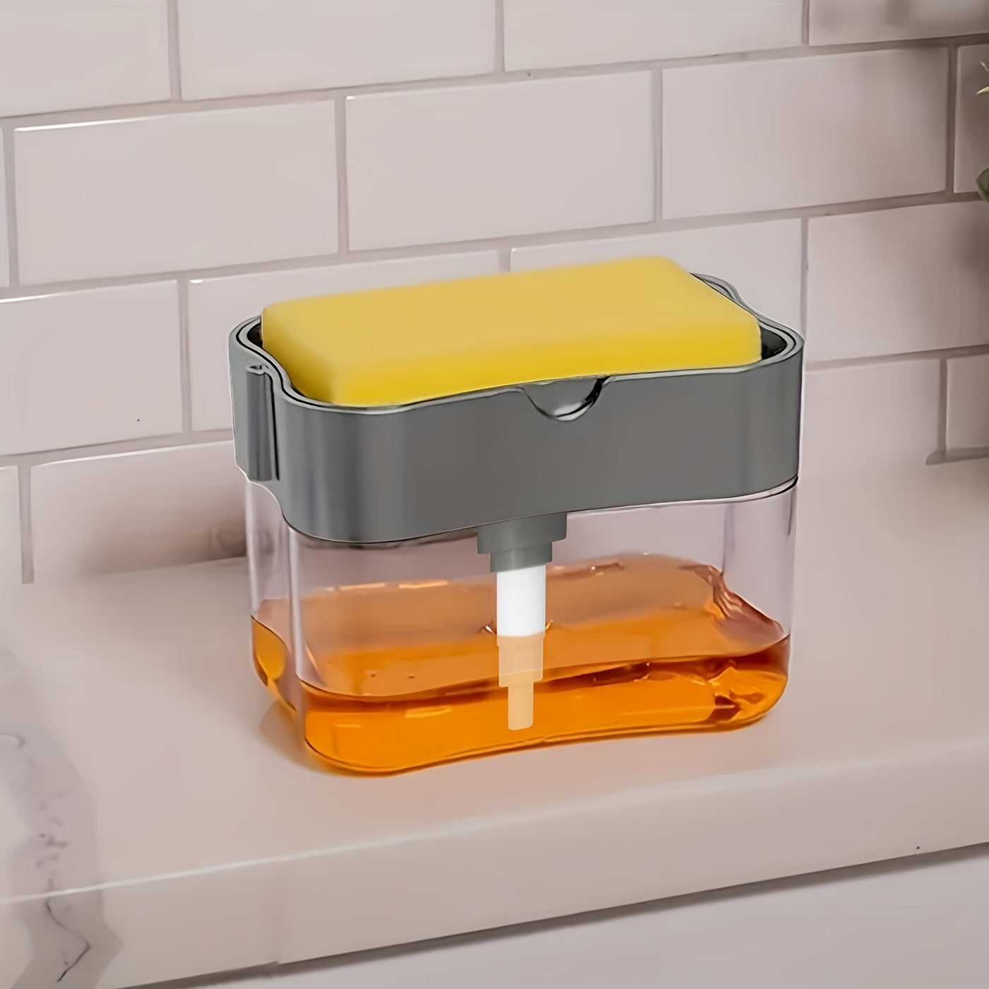 Modern Dish Soap Dispenser with Sponge Holder – 2-in-1 Kitchen Sink Organizer