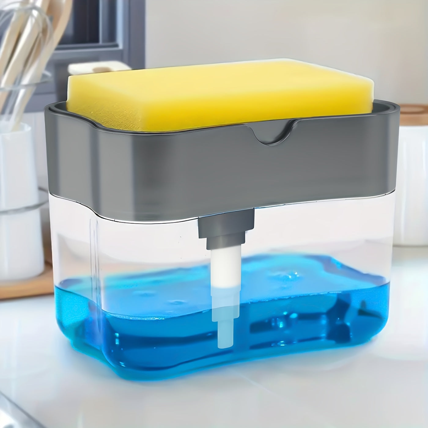 Modern Dish Soap Dispenser with Sponge Holder – 2-in-1 Kitchen Sink Organizer