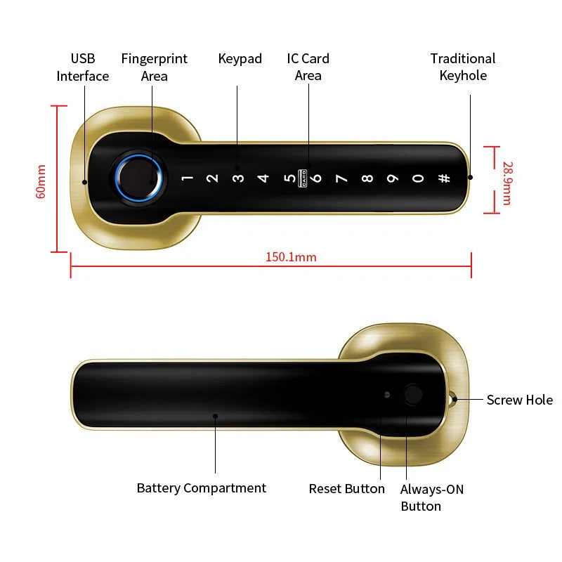 Smart Fingerprint Password Lock - Keyless Entry Lock for Bedroom, Garage, Hotel & Living Room