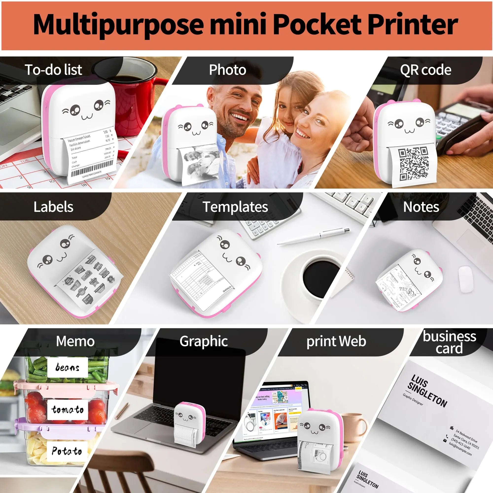 Portable Thermal Mini Printer – Bluetooth Pocket Printer for iOS & Android | Wireless Photo, Label & QR Code Printing