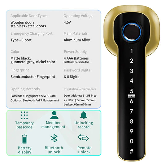 Smart Fingerprint Password Lock - Keyless Entry Lock for Bedroom, Garage, Hotel &amp; Living Room