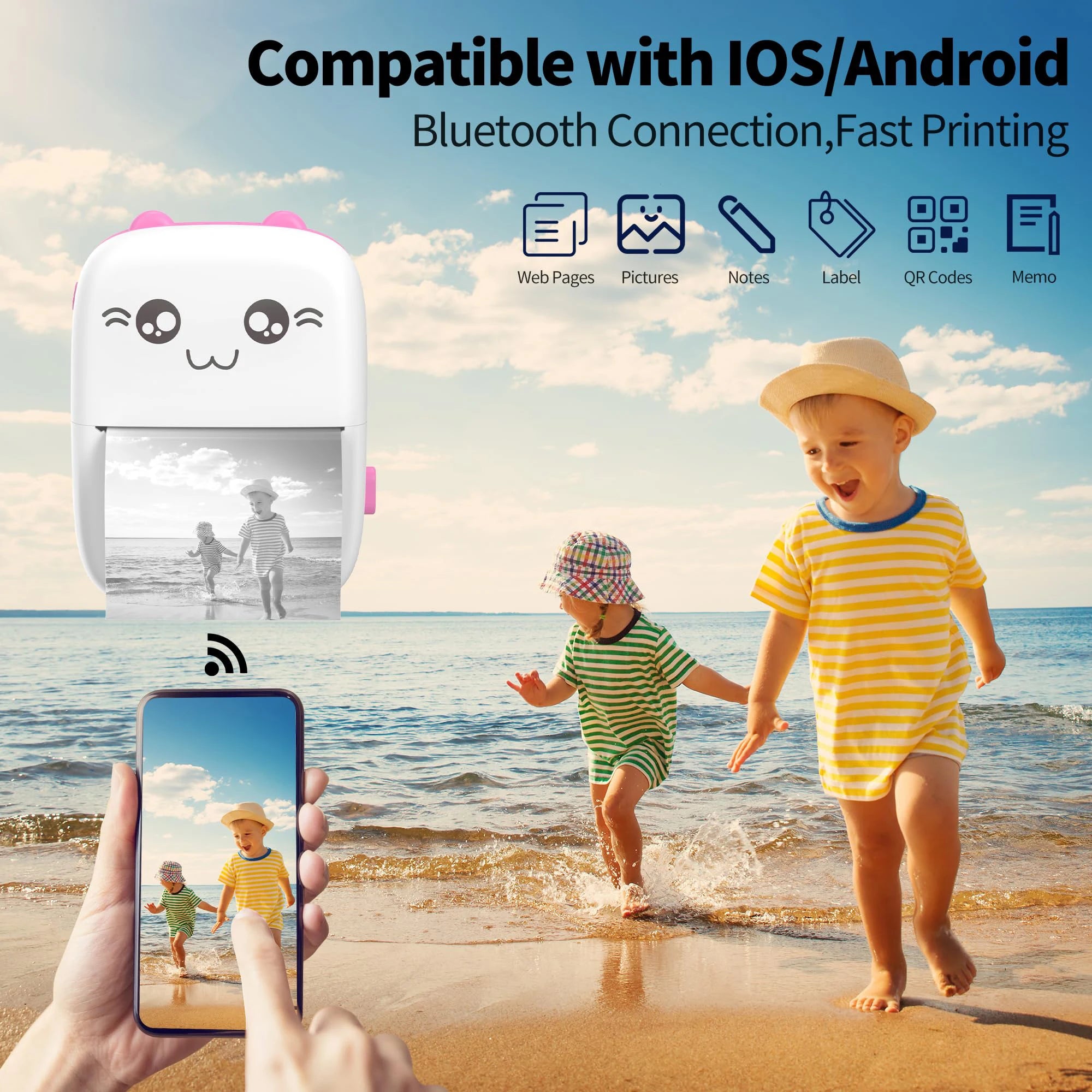 Portable Thermal Mini Printer – Bluetooth Pocket Printer for iOS & Android | Wireless Photo, Label & QR Code Printing