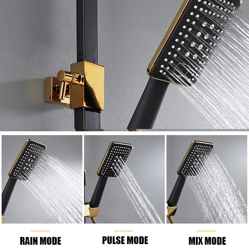 Smart Thermostatic Shower System – LED Digital Display with Square Rainfall Head & SPA Features