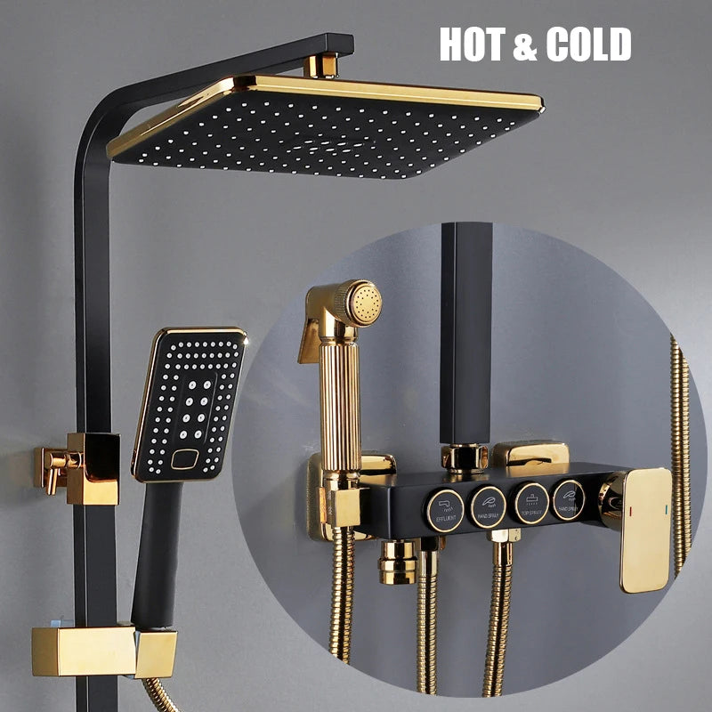 Smart Thermostatic Shower System – LED Digital Display with Square Rainfall Head & SPA Features