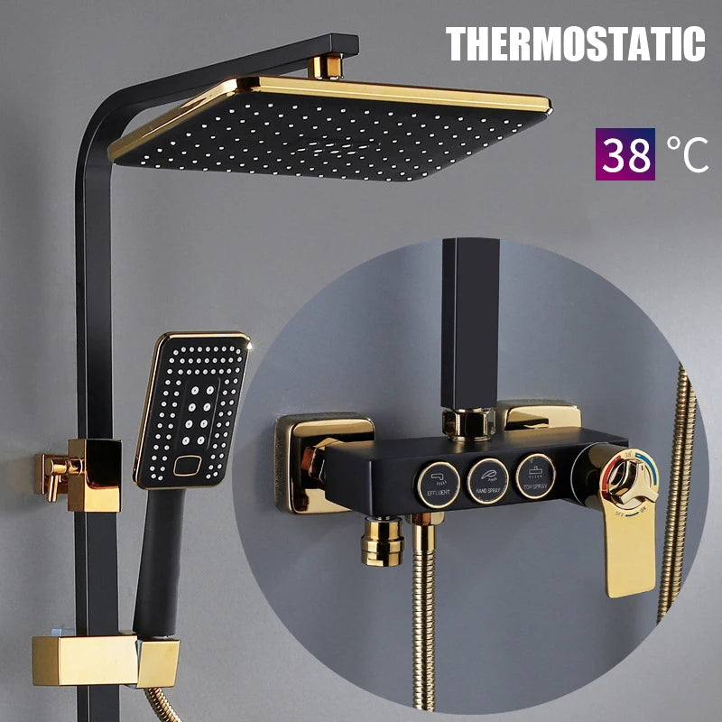 Smart Thermostatic Shower System – LED Digital Display with Square Rainfall Head &amp; SPA Features
