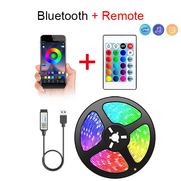RGB LED Strip 5V USB with Bluetooth & App – SMD 5050 LED Light Strip for TV, Desk & Bedroom (Self Adhesive)
