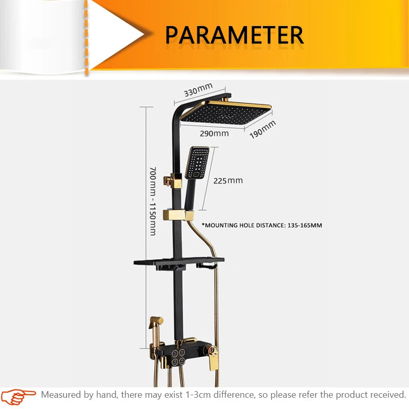 Smart Thermostatic Shower System – LED Digital Display with Square Rainfall Head &amp; SPA Features