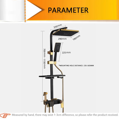 Smart Thermostatic Shower System – LED Digital Display with Square Rainfall Head &amp; SPA Features