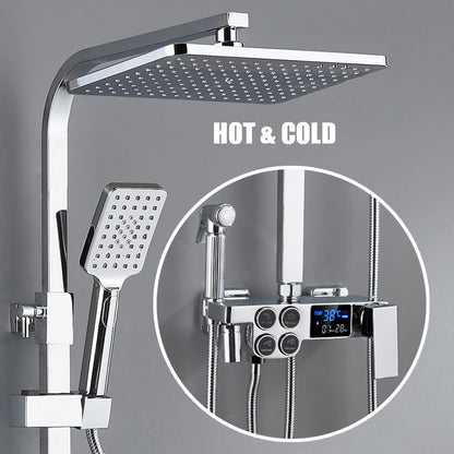Smart Thermostatic Shower System – LED Digital Display with Square Rainfall Head &amp; SPA Features