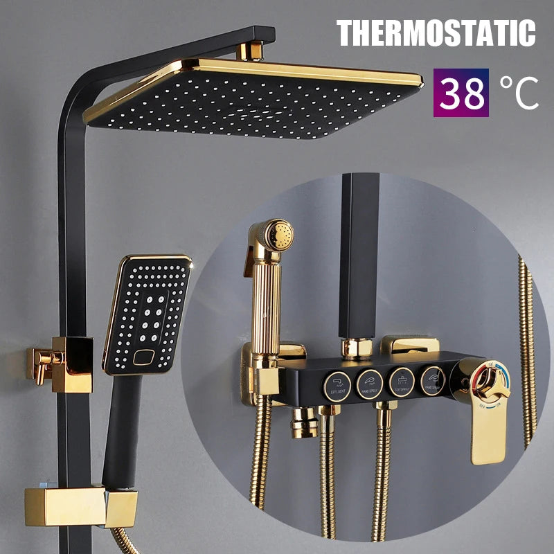 Smart Thermostatic Shower System – LED Digital Display with Square Rainfall Head & SPA Features