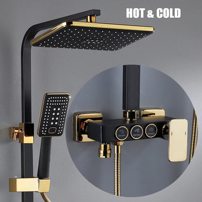 Smart Thermostatic Shower System – LED Digital Display with Square Rainfall Head &amp; SPA Features