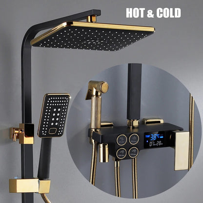 Smart Thermostatic Shower System – LED Digital Display with Square Rainfall Head &amp; SPA Features
