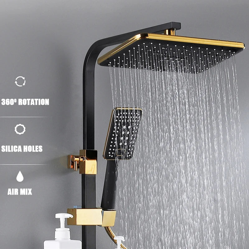 Smart Thermostatic Shower System – LED Digital Display with Square Rainfall Head &amp; SPA Features