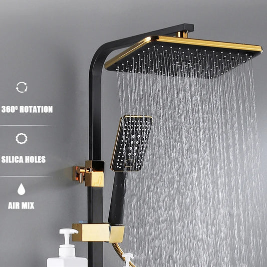 Smart Thermostatic Shower System – LED Digital Display with Square Rainfall Head &amp; SPA Features
