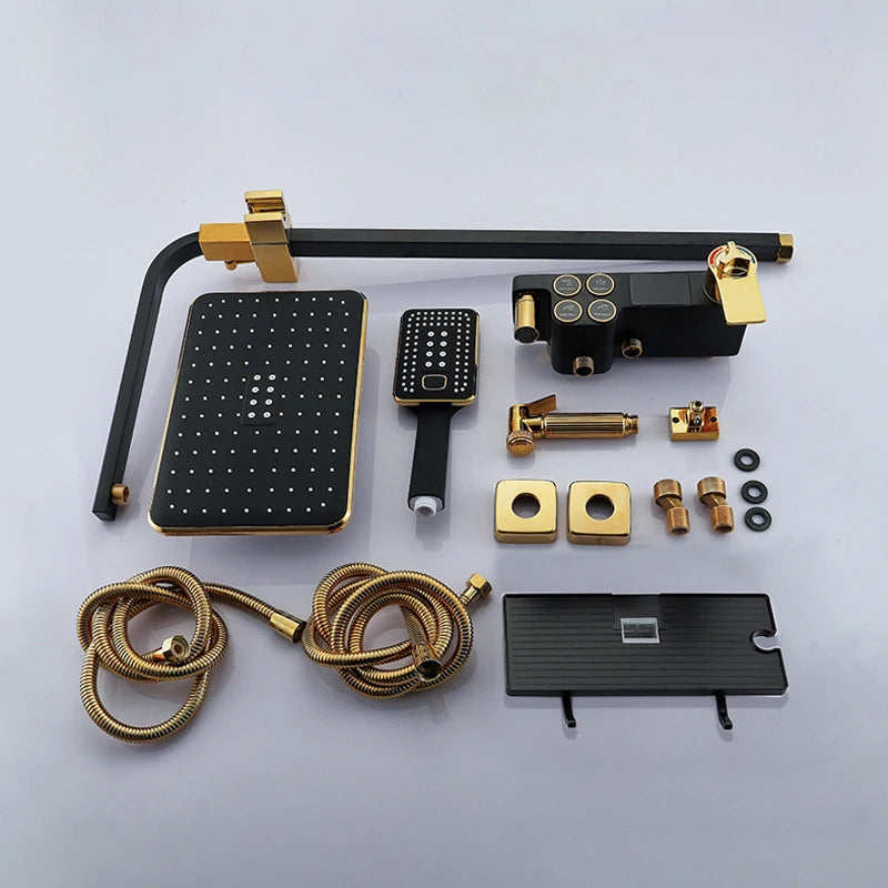 Smart Thermostatic Shower System – LED Digital Display with Square Rainfall Head & SPA Features