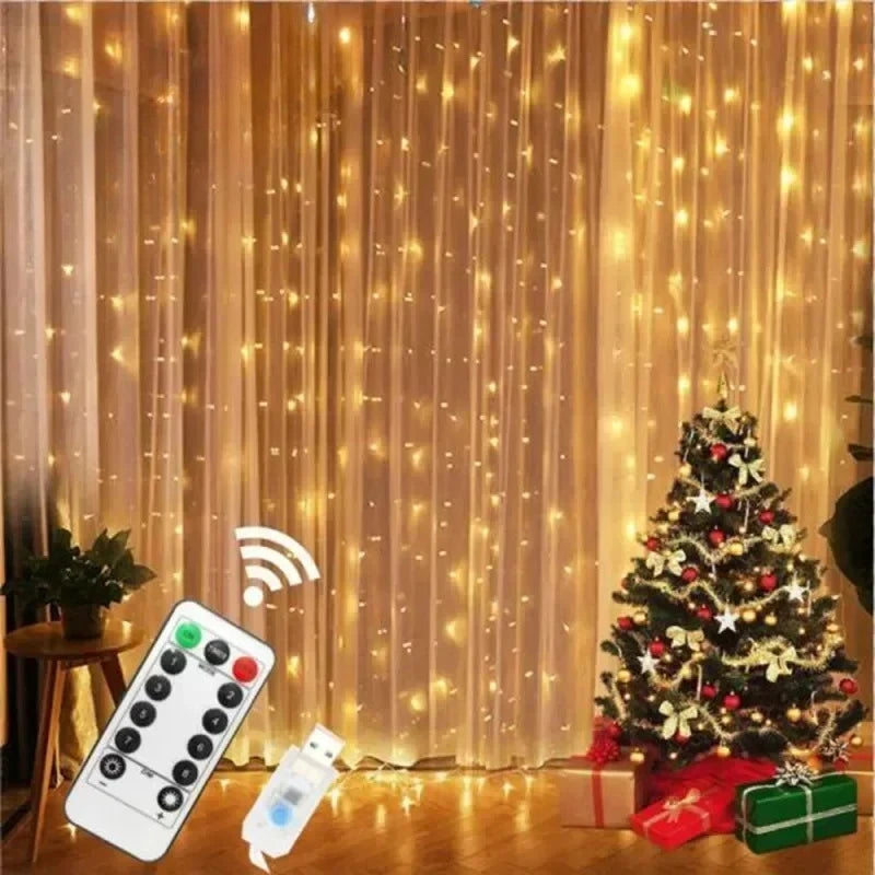 USB LED Curtain Lights 6×3 m / 3×3 m with Remote Control – Fairy Lights for Window, Christmas &amp; New Year Decoration