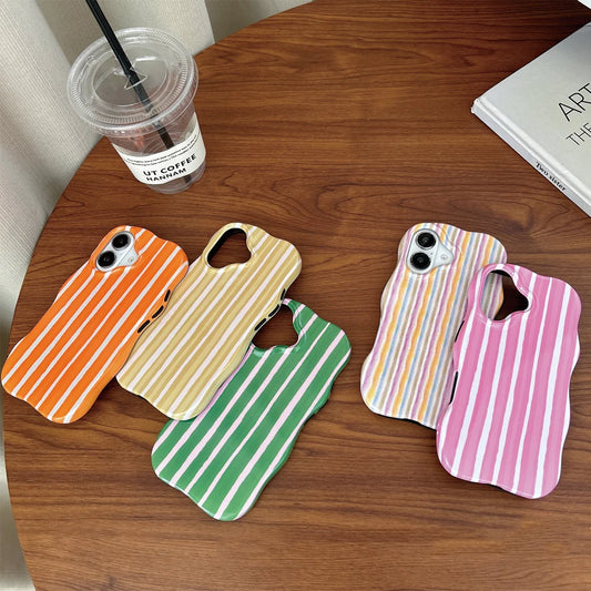 2-in-1 Glossy Stripe iPhone Case – Wave Edge Design for iPhone 16, 15, 14, 13 Pro Max