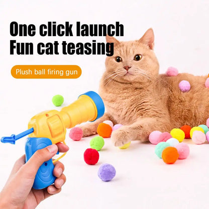 Interactive Cat Launch Toy – Mini Shooting Gun with Plush Balls for Training &amp; Play