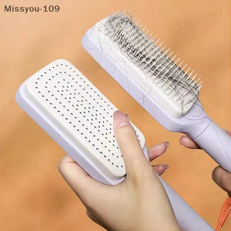 Hair Brush Self-Cleaning with One-Knot Cleaning – Anti-Static &amp; Scalp Massage Brush for All Hair Types