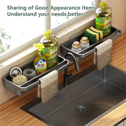 Self-Draining Kitchen Sink Organizer – Faucet Caddy for Sponge &amp; Soap Storage