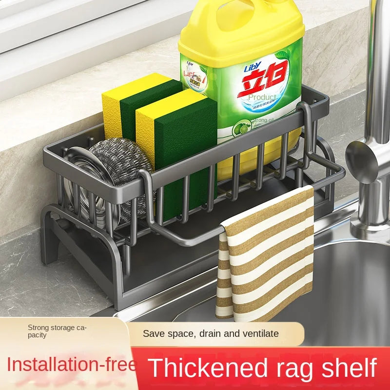 Kitchen Sink Organizer – Draining Rack for Sponge, Cloth & Detergent Storage