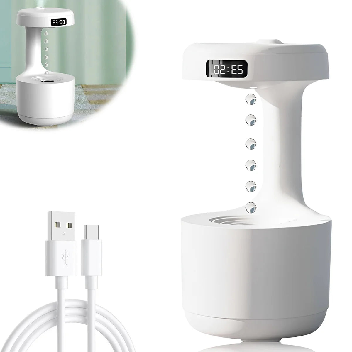 Anti-Gravity Humidifier 600ML – Desktop Water Droplet Backflow Aromatherapy Diffuser with LED Light