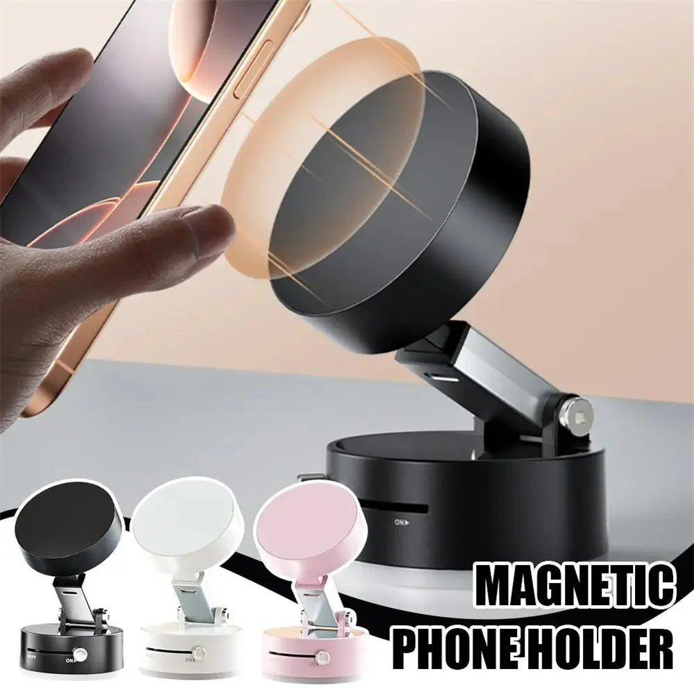 Foldable Magnetic Car Phone Holder – 360° Rotating Dashboard Mount with Vacuum Suction
