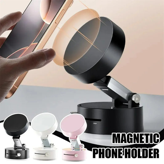 Foldable Magnetic Car Phone Holder – 360° Rotating Dashboard Mount with Vacuum Suction