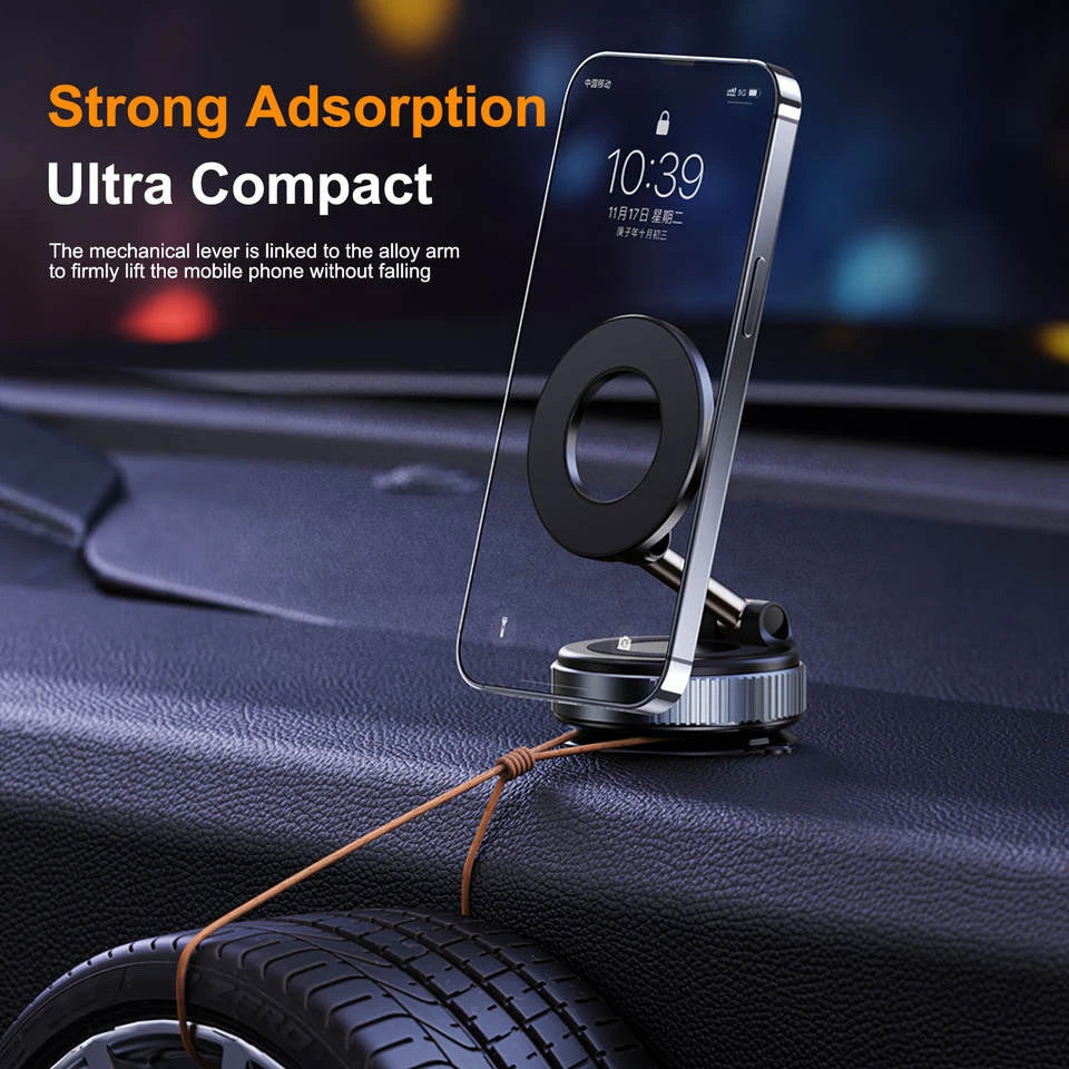 Magnetic Car Phone Holder – Vacuum Suction Cup Mount for Dashboard