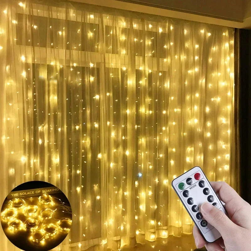 USB LED Curtain Lights 6×3 m / 3×3 m with Remote Control – Fairy Lights for Window, Christmas &amp; New Year Decoration