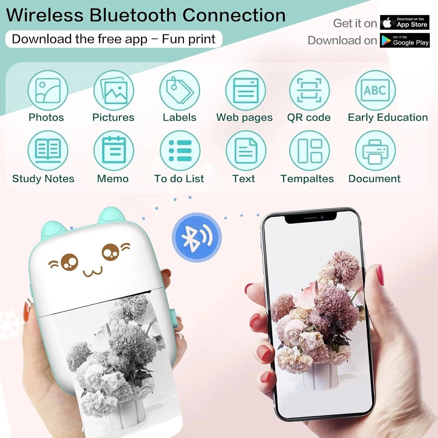 Portable Thermal Mini Printer – Bluetooth Pocket Printer for iOS & Android | Wireless Photo, Label & QR Code Printing