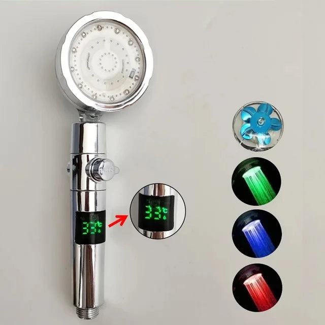 LED Digital Temperature Display Shower Head – Colorful High-Pressure Rainfall Shower