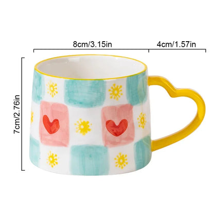Hand-Painted Love Heart Coffee Cup – Ceramic Breakfast Mug