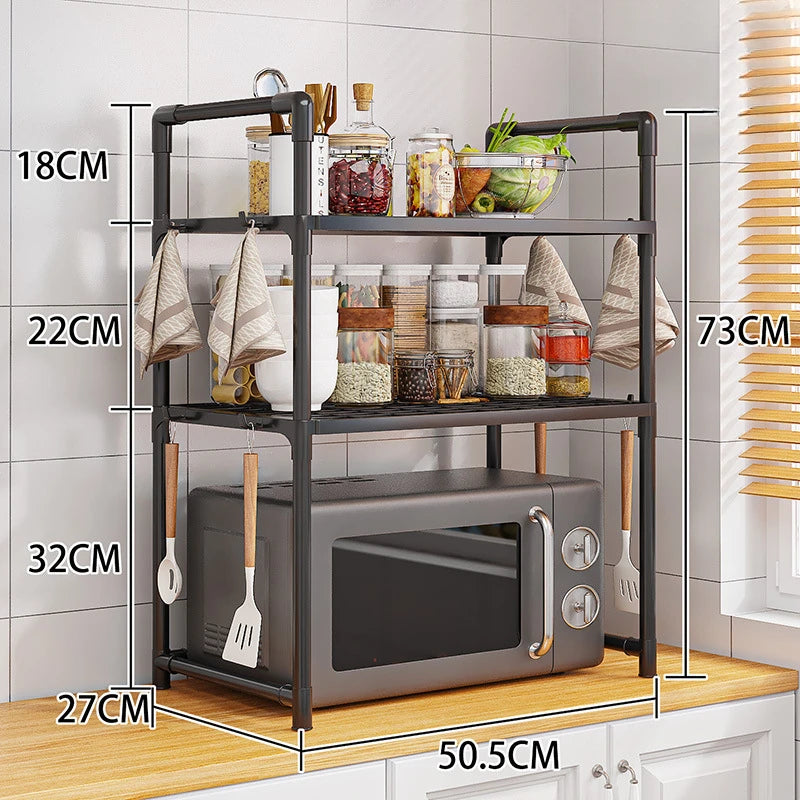 Multi-Layer Kitchen Storage Rack – Microwave Shelf &amp; Countertop Organizer