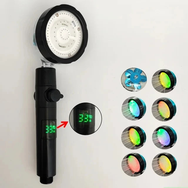LED Digital Temperature Display Shower Head – Colorful High-Pressure Rainfall Shower