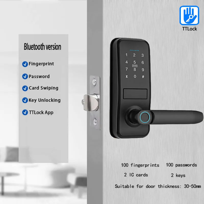 Smart Door Lock with Handle - Keyless Entry Fingerprint Lock with Keypad for Front Door Security