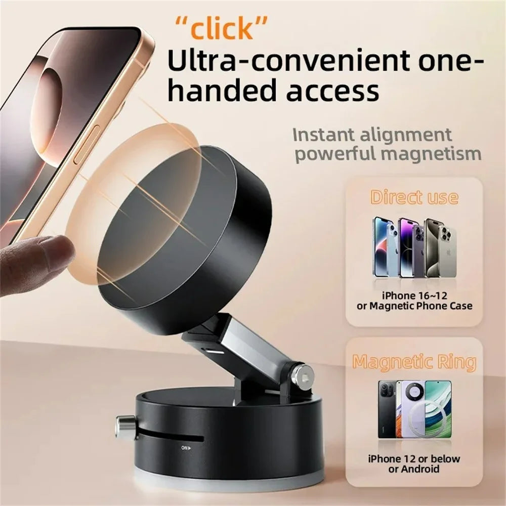 Foldable Magnetic Car Phone Holder – 360° Rotating Dashboard Mount with Vacuum Suction