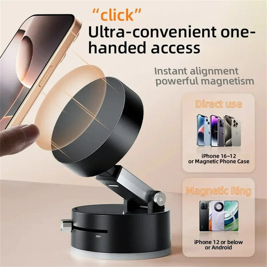 Foldable Magnetic Car Phone Holder – 360° Rotating Dashboard Mount with Vacuum Suction