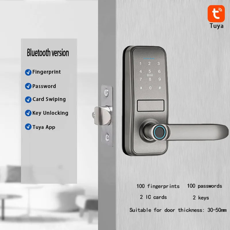 Smart Door Lock with Handle - Keyless Entry Fingerprint Lock with Keypad for Front Door Security