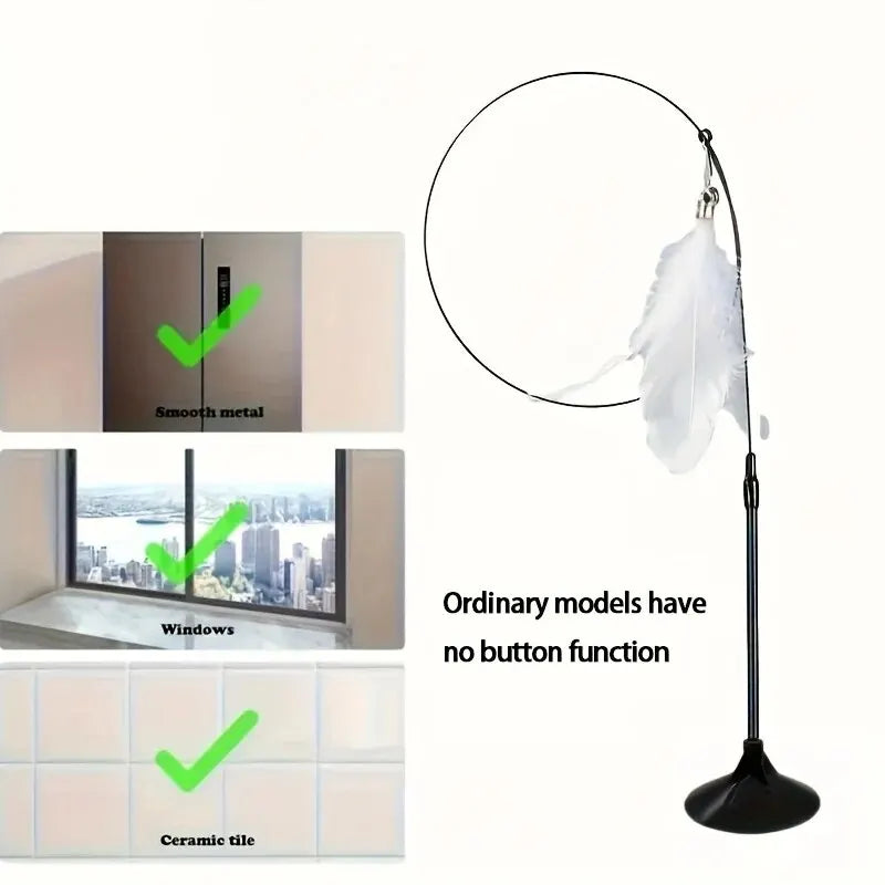 Interactive Cat Feather Teaser Wand – Bell & Suction Cup Pole for Engaging Play