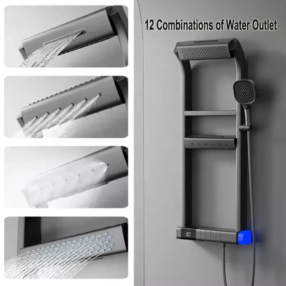 360° Thermostatic Shower Panel – LED Digital Display with Piano Keys &amp; Multiple Spray Patterns