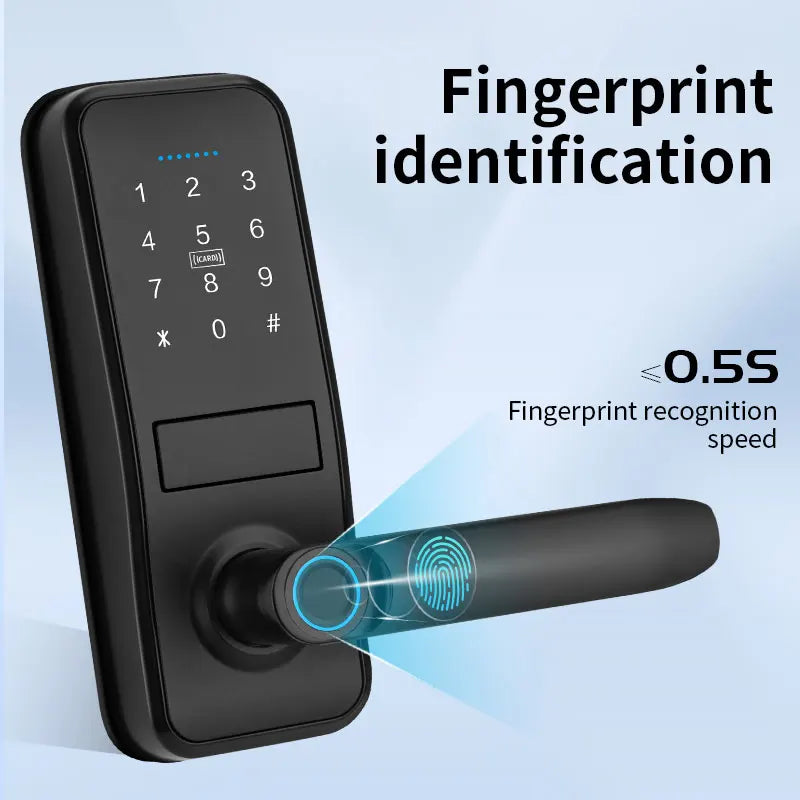 Smart Door Lock with Handle - Keyless Entry Fingerprint Lock with Keypad for Front Door Security