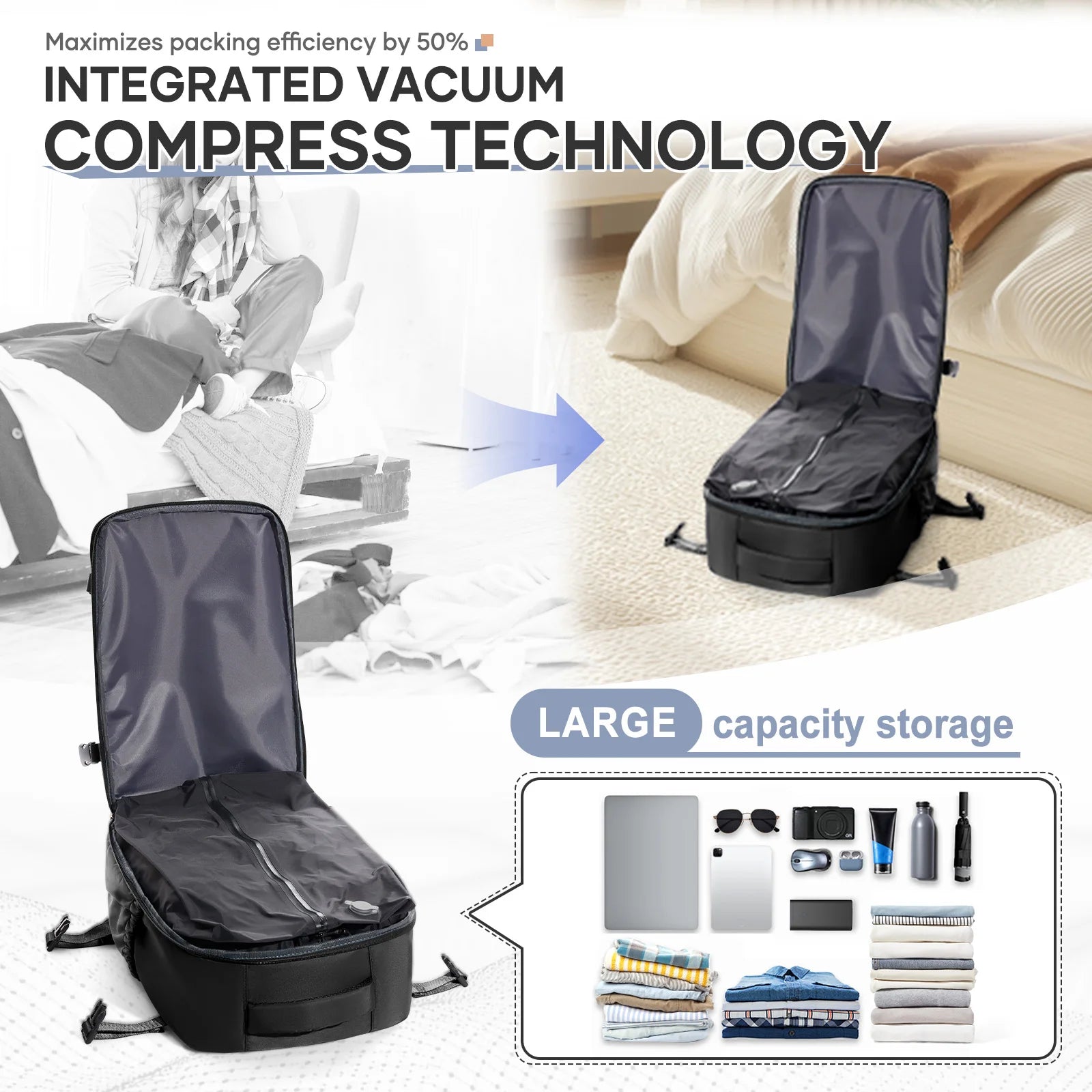 Expandable Travel Backpack with Air Compression – Cabin-Approved Hand Luggage