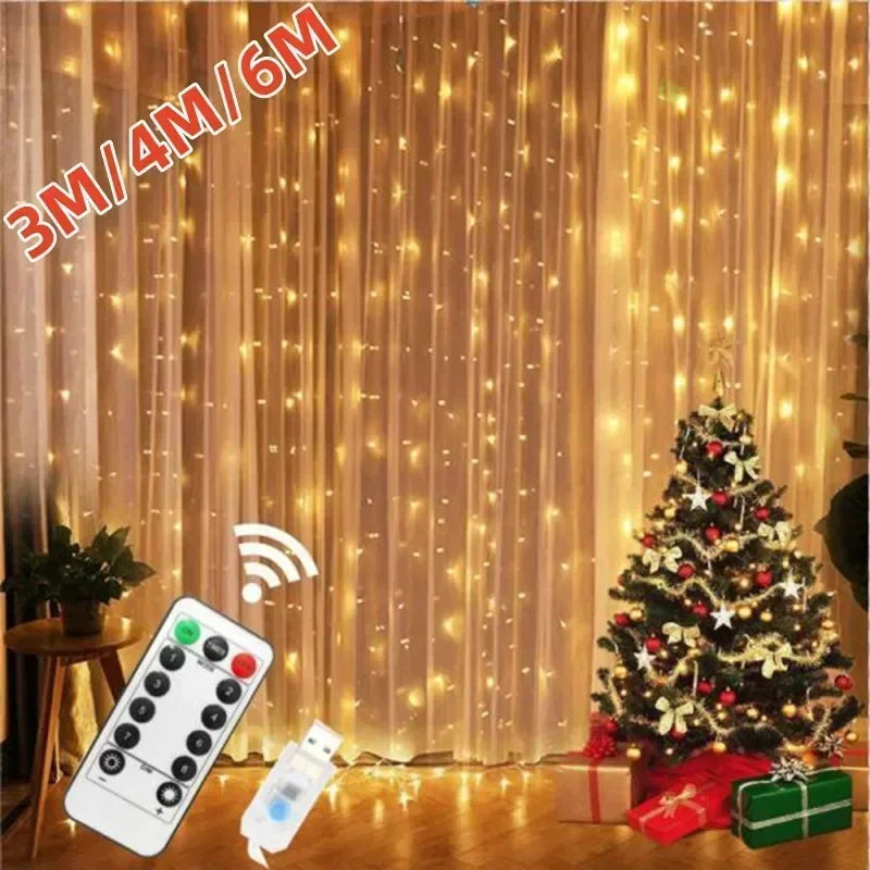 USB LED Curtain Lights 6×3 m / 3×3 m with Remote Control – Fairy Lights for Window, Christmas & New Year Decoration