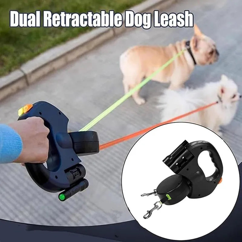 Double Dog Leash with LED Flashlight – Tangle-Free Dual Leash for Two Dogs